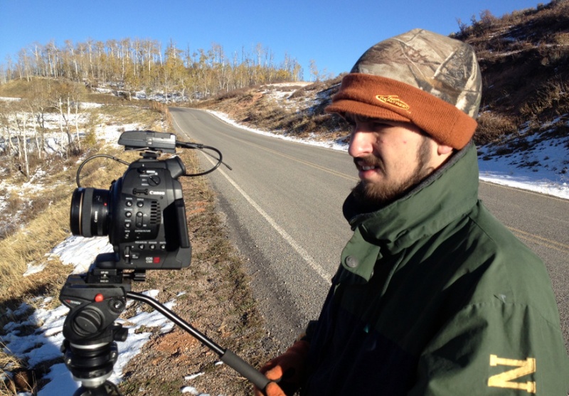 Nathan working hard as we film up on the Nebo loop.